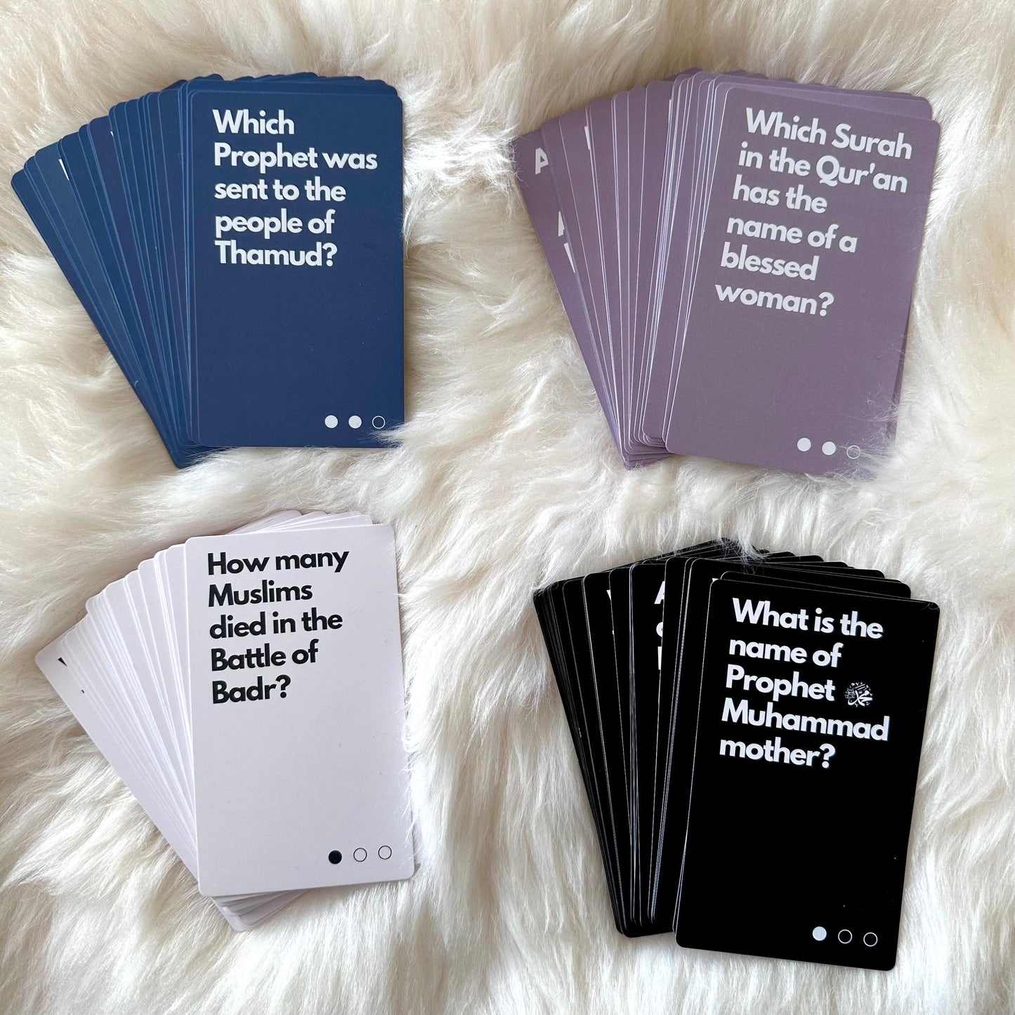 islamic trivia game, all 4 cards